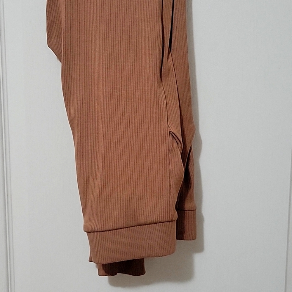 Naked Wardrobe Tan Ribbed Pull On Leggings High Rise Lounge Pants
